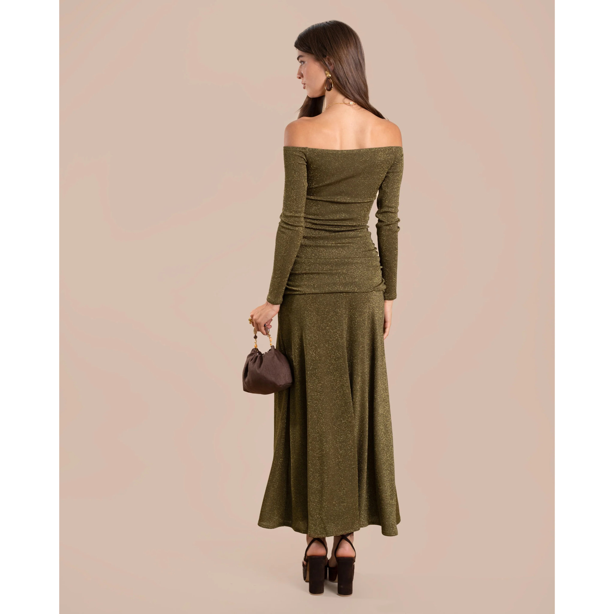 Vestido midi de punto escote bardot