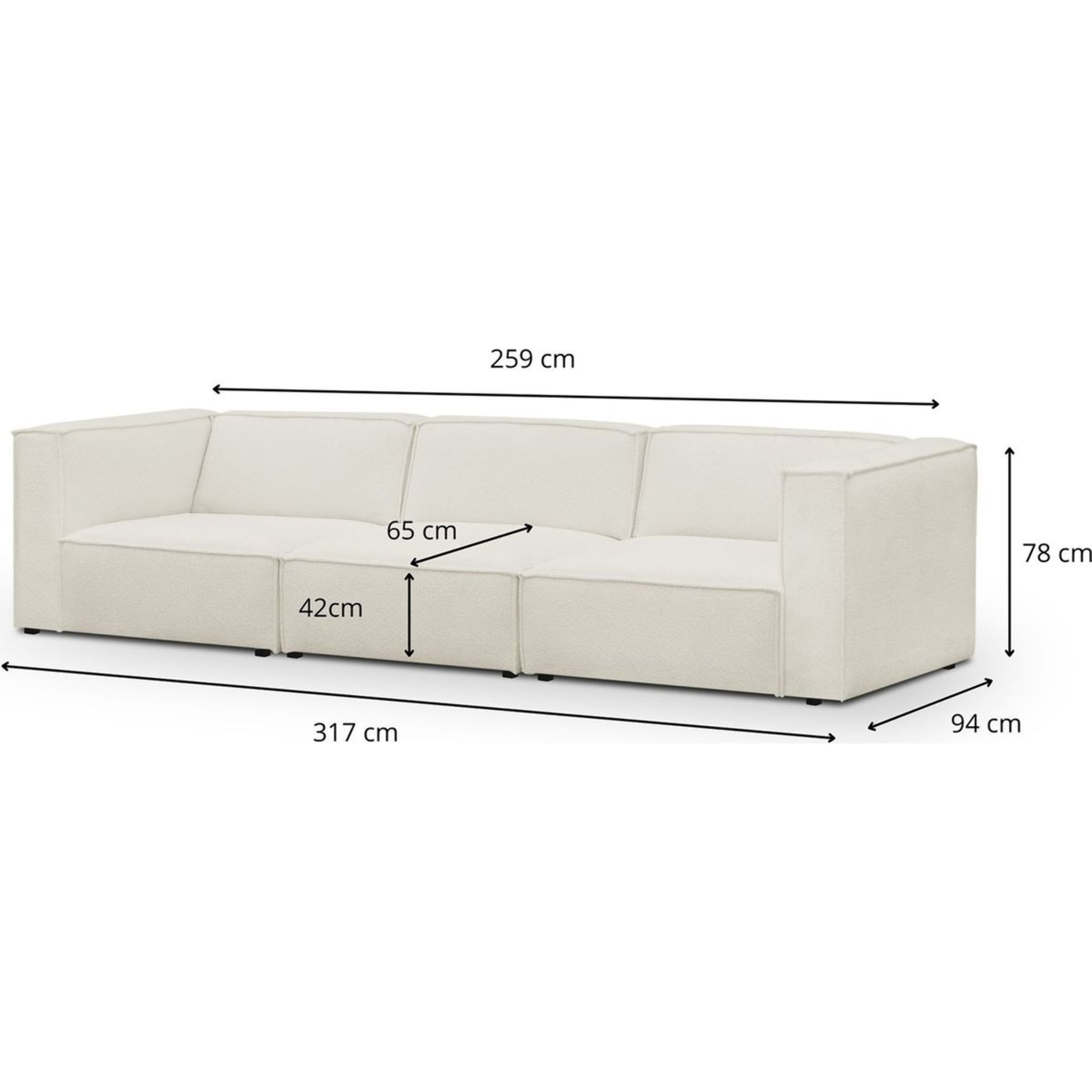 Canapé modulable 5 places en tissu bouclette - REZIA