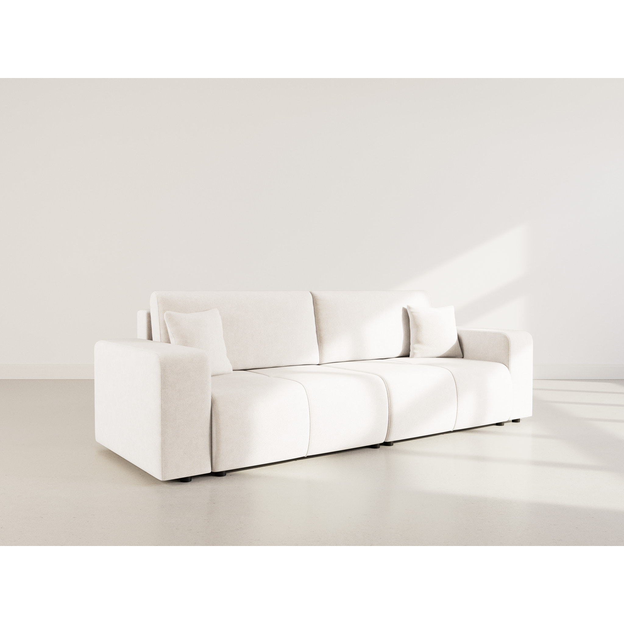 Nicole - Canapé droit 4 places convertible avec coffre en tissu - Beige