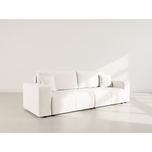 Nicole - Canapé droit 4 places convertible avec coffre en tissu - Beige