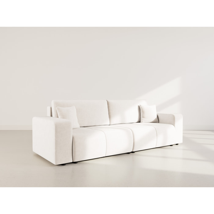 Nicole - Canapé droit 4 places convertible avec coffre en tissu - Beige