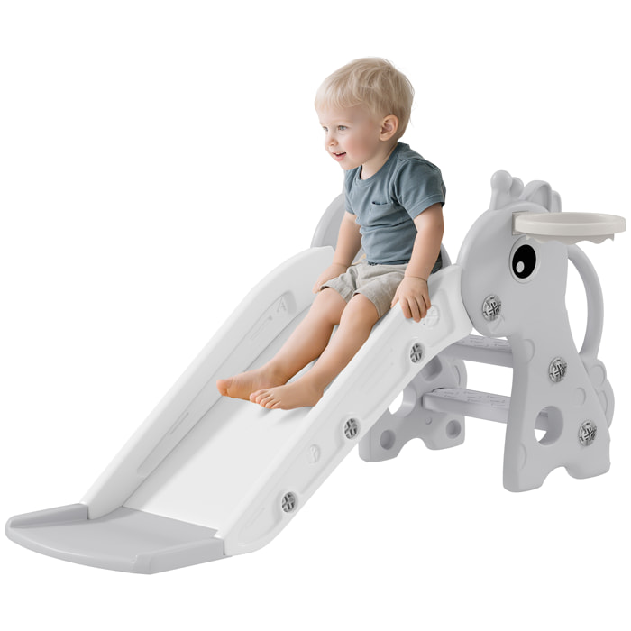 Tobogán Infantil 3 en 1 Tobogán para Niños de 1 a 3 Años con Escalera Canasta de Baloncesto y Diseño de Jirafa para Interior 106x51,5x52 cm Gris