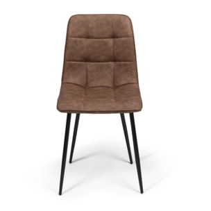 Chaises Linda imitation cuir marron et pieds métal noirs - lot de 6