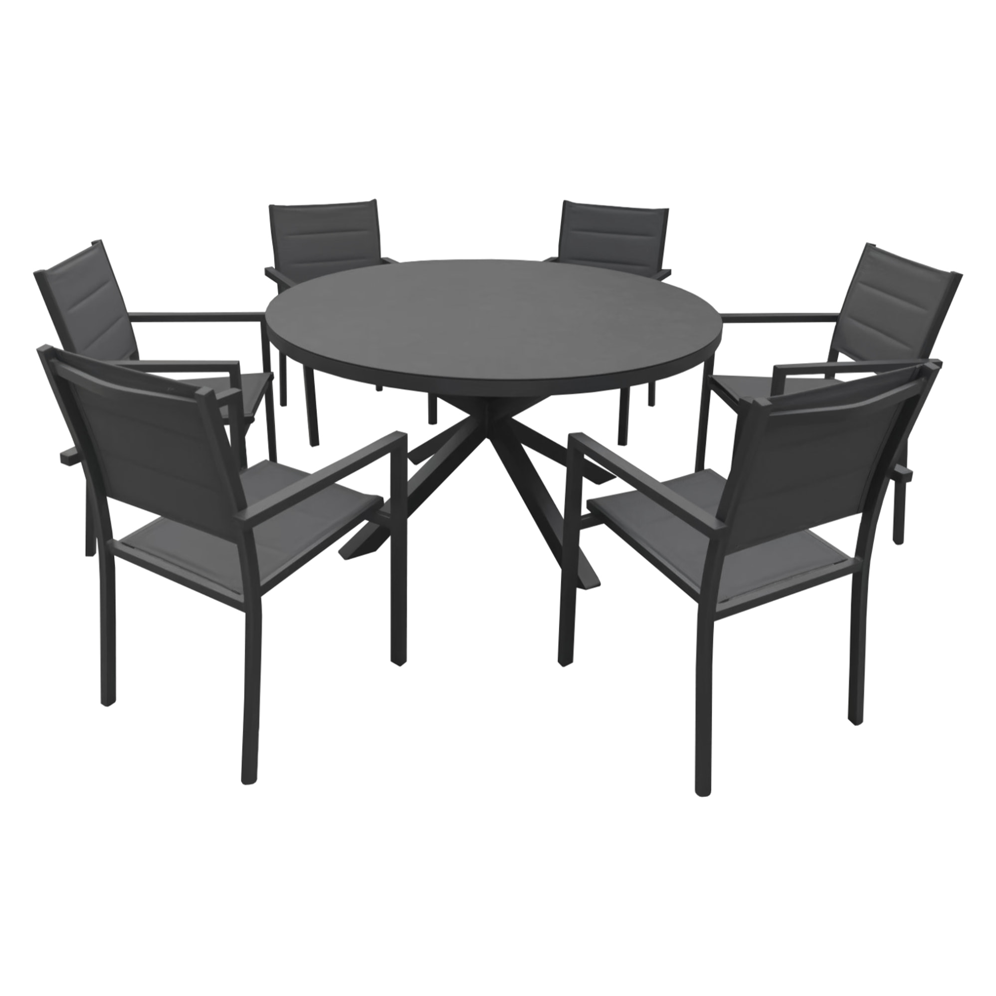Salon de jardin GIALOVA en textilène gris 6 places - aluminium anthracite