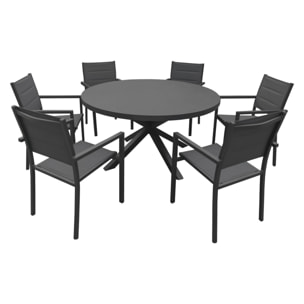 Salon de jardin GIALOVA en textilène gris 6 places - aluminium anthracite