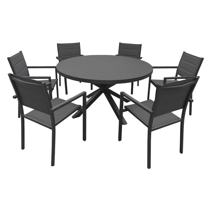Salon de jardin GIALOVA en textilène gris 6 places - aluminium anthracite