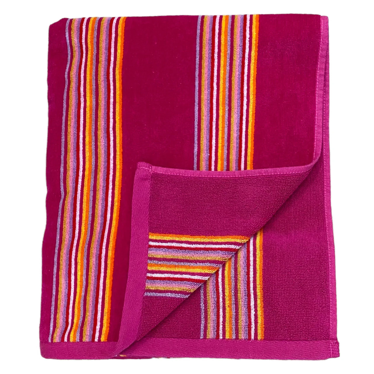 Serviette de bain éponge velours Jacquard Milonga Fuchsia 90x170 400g/m²