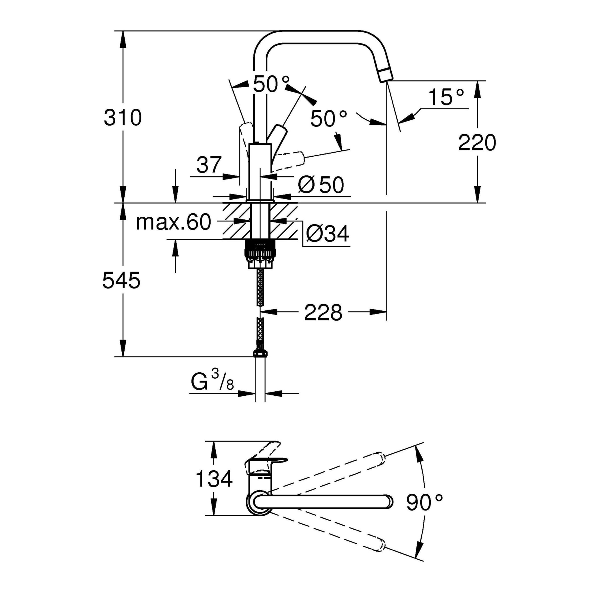 GROHE Eurosmart mitigeur évier Bec haut 30497001