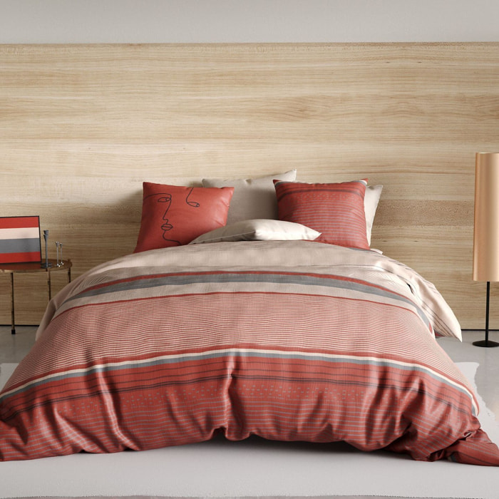 Parure Housse De Couette + 2 taies 100% coton 71fils Hana