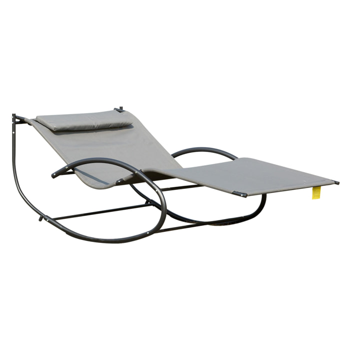Bain de soleil transat à bascule 2 places design contemporain assise dossier ergonomiques oreiller fourni métal noir textilène gris