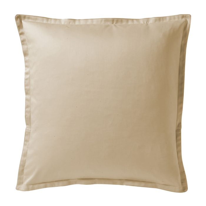 Taie d'oreiller unie en satin de coton bio, TEOPHILE, Beige Désert