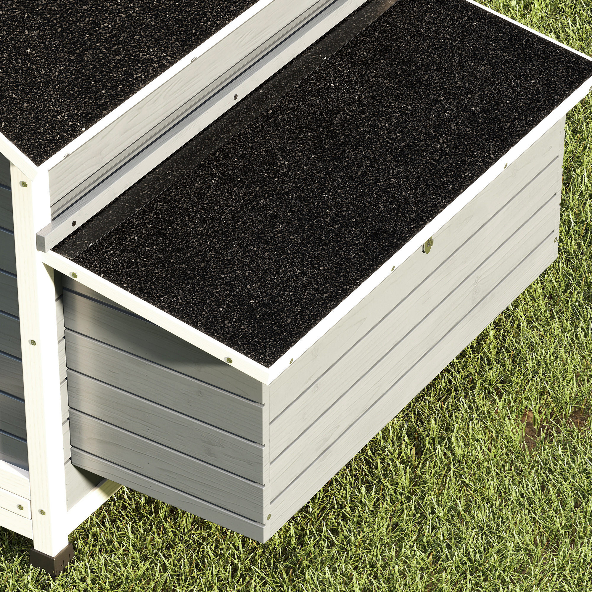 Gallinero de Madera para Exterior, Caseta para Gallinas con 2 Nidos, Bandeja Extraíble, Perchas, Techo Impermeable, Casa para 2-4 Gallinas y Conejos, 150x100x96,5 cm, Gris