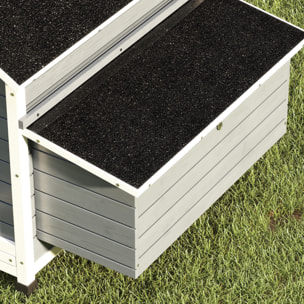 Gallinero de Madera para Exterior, Caseta para Gallinas con 2 Nidos, Bandeja Extraíble, Perchas, Techo Impermeable, Casa para 2-4 Gallinas y Conejos, 150x100x96,5 cm, Gris
