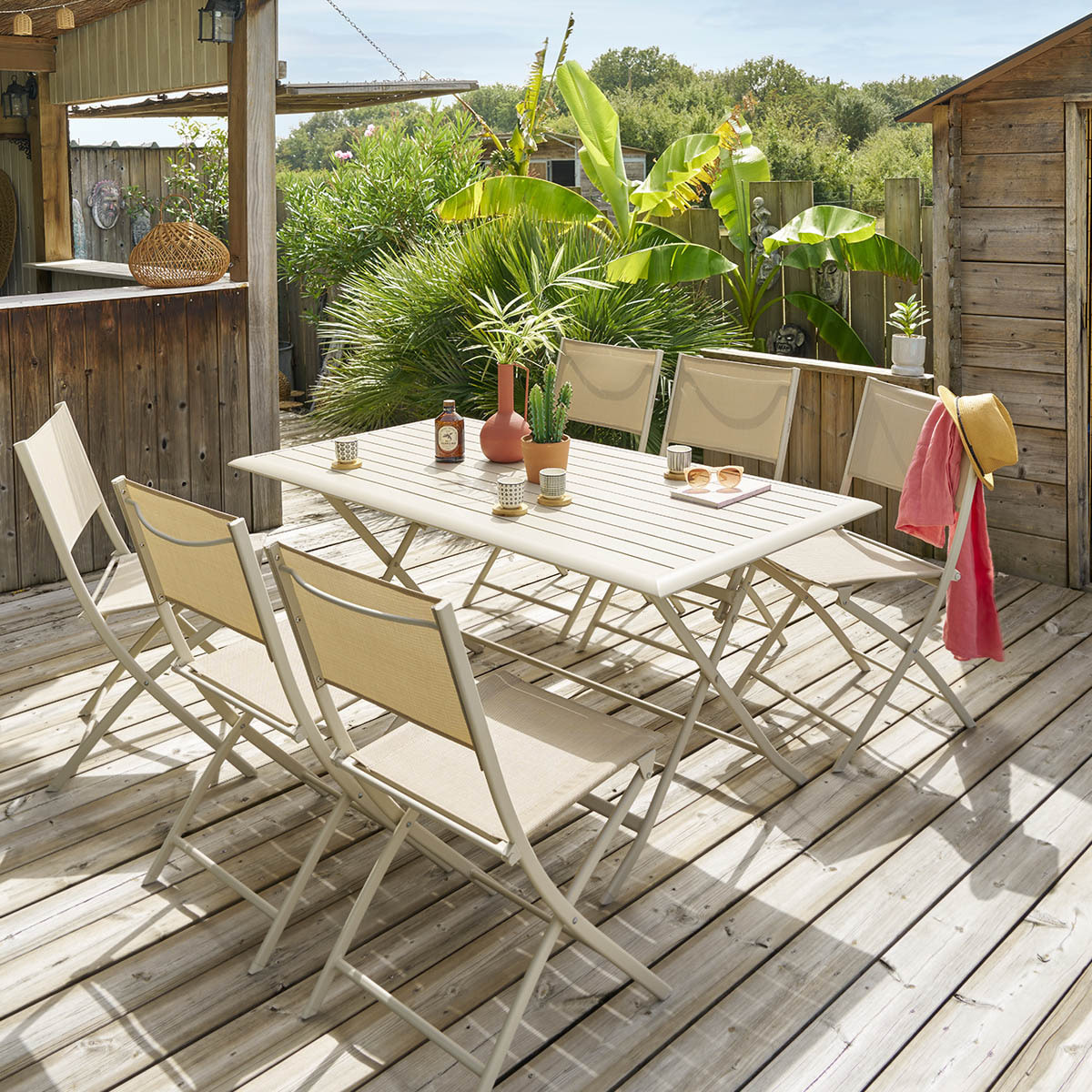 Table de jardin pliante carrée "Azua" argile 6 places en aluminium traité en epoxy