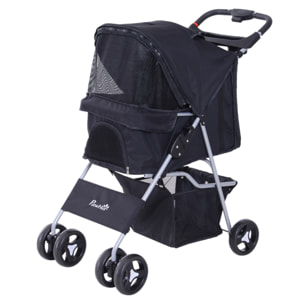 Poussette buggy pour chiens 75L x 46l x 94H cm pliable imperméable tissu 600D Oxford 4 roues noir