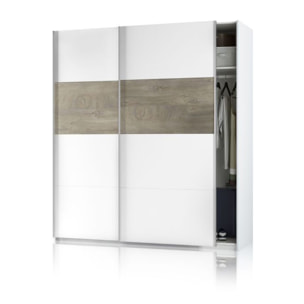 Armario Brike 180 2 puertas correderas Blanco Artik (Blanco Mate) – Roble Alaska