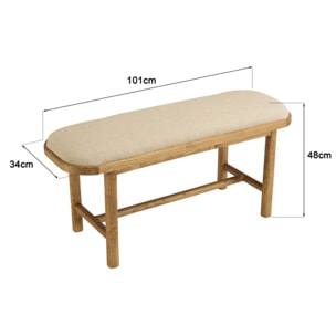 AMY - Banc 1 place avec coussin beige en bois de mindi et rotin