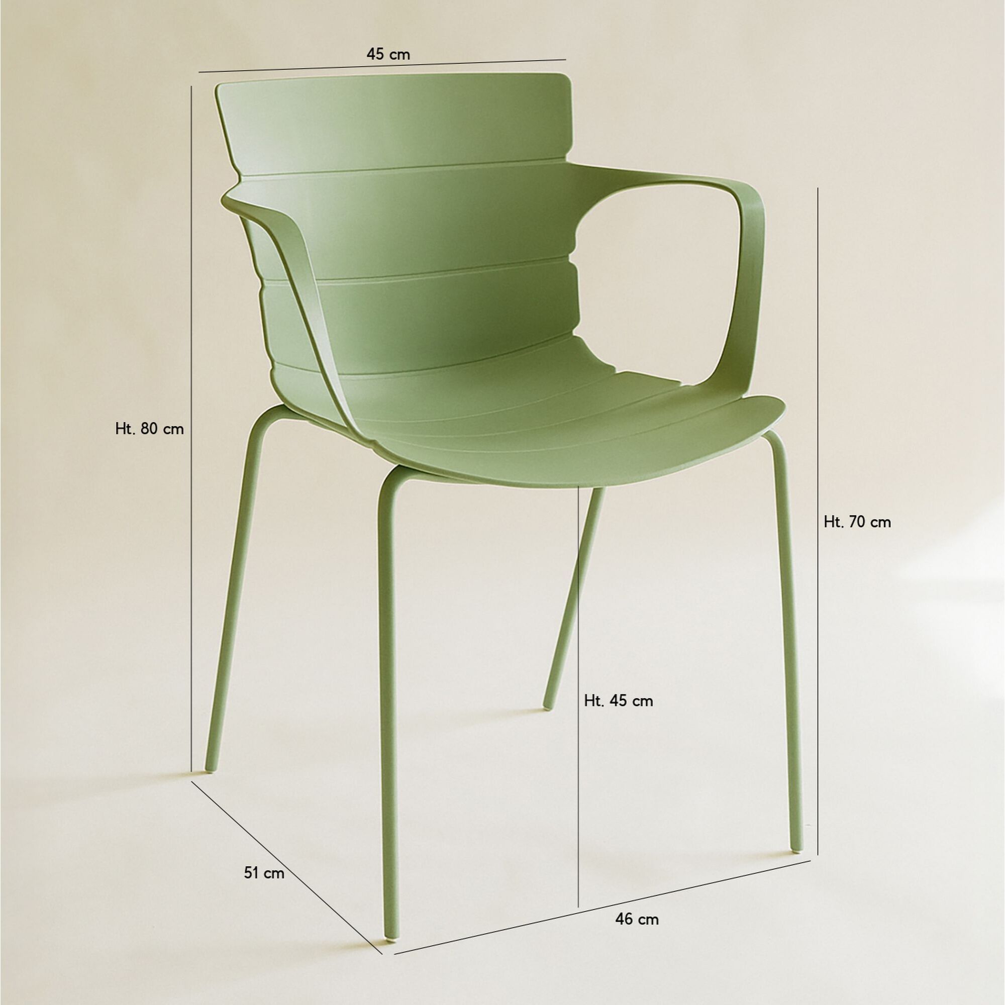 Lot de 4 fauteuils de table extérieur en polypropylène et métal vert MONTAUK