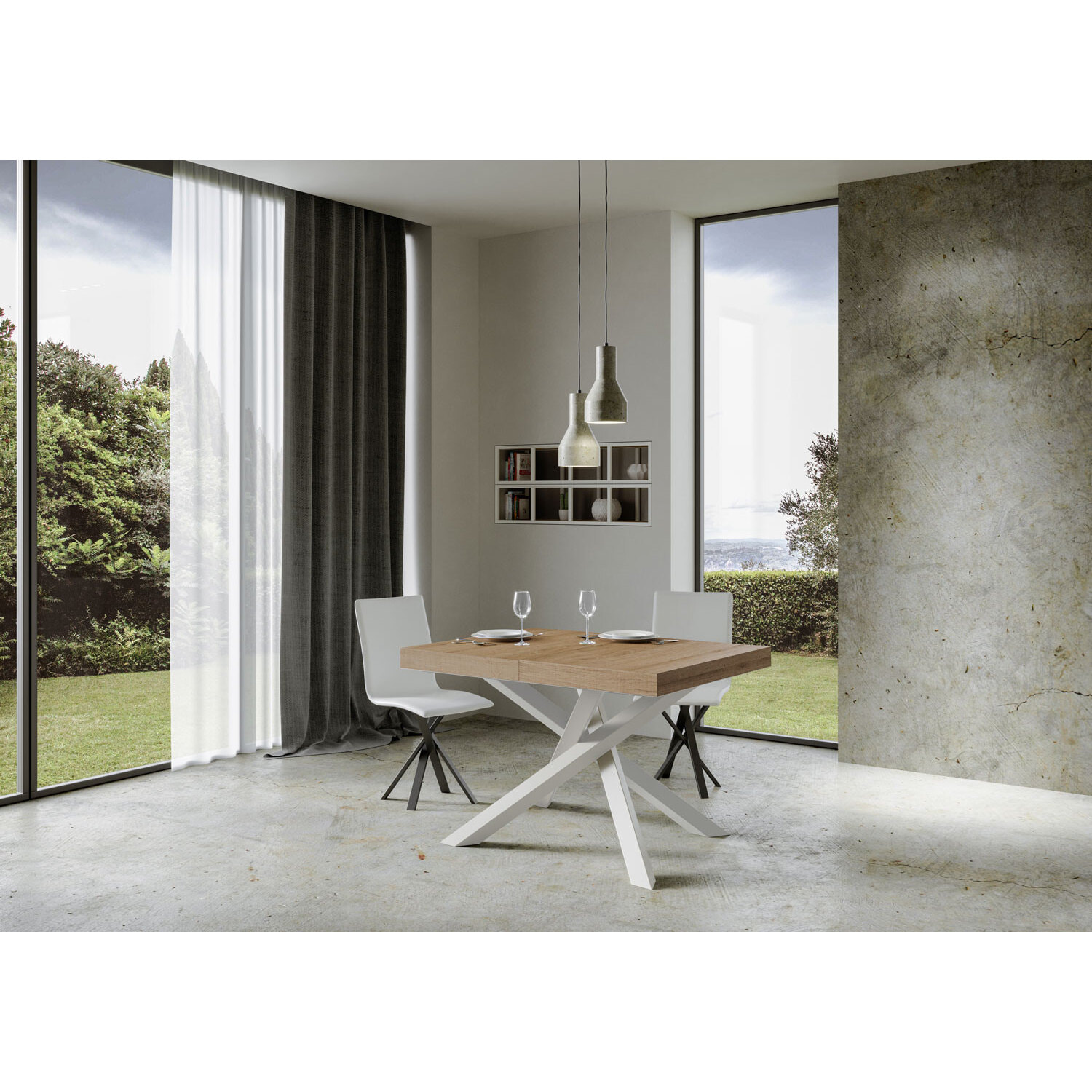 Mesa extensible 90x120/224 cm Volantis Roble Natural estructura blanco