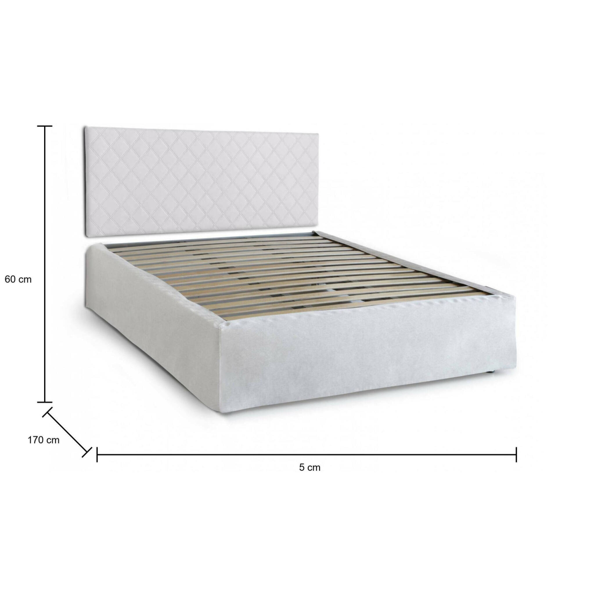 Letto matrimoniale Alfredo, Set testata in ecopelle con rete ortopedica e mantovana, 100% Made in Italy, adatta a materasso da Cm 160x190, Bianco