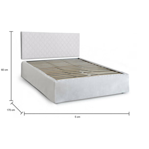 Letto matrimoniale Alfredo, Set testata in ecopelle con rete ortopedica e mantovana, 100% Made in Italy, adatta a materasso da Cm 160x190, Bianco