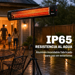 Calefactor por Infrarrojos para Terraza 2500 W, Estufa Exterior Eléctrica de Pie de Aluminio con IP65, Trípode Regulable, 3 Niveles de Calor, Control Táctil/Remoto, Temporizador 24 H