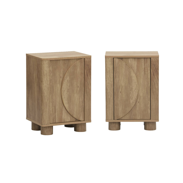 Lot de 2 tables de chevet effet bois de manguier 1 porte réversible Pondi