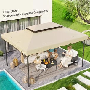 Techo de Repuesto para Cenador, 4x3 m, Cubierta de Repuesto con Doble Techo, 8 Orificios de Drenaje, SOLO Toldo de Recambio para Pabellón Gazebo, Beige