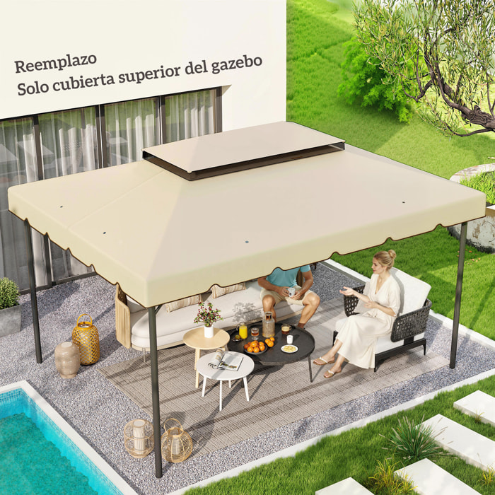 Techo de Repuesto para Cenador, 4x3 m, Cubierta de Repuesto con Doble Techo, 8 Orificios de Drenaje, SOLO Toldo de Recambio para Pabellón Gazebo, Beige