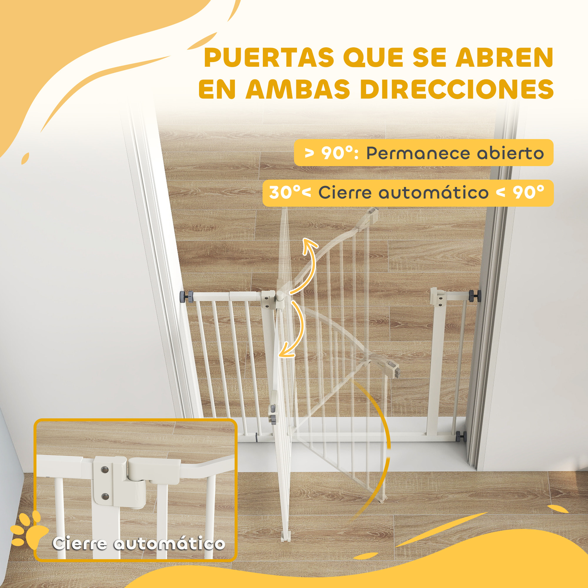 Barrera de seguridad para Perros Extensible 74-94 cm, para Puertas y Escaleras, Barrera para Perros con Extensión 14 cm, Montaje a Presión y Doble Bloqueo, Blanco
