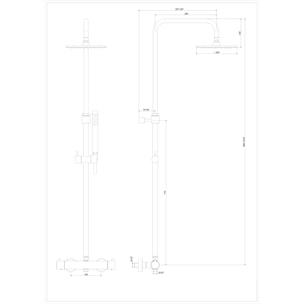 B-Way Colonne de douche + Mitigeur thermostatique + Douchette + Flexible + Douche de tête, Noir mat (SATBWSST)
