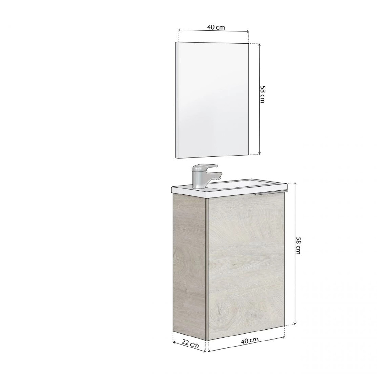 Mueble de baño con espejo Sense 1 puerta Roble Alaska