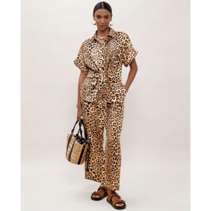 Camicia a maniche corte con nodo e stampa animalier