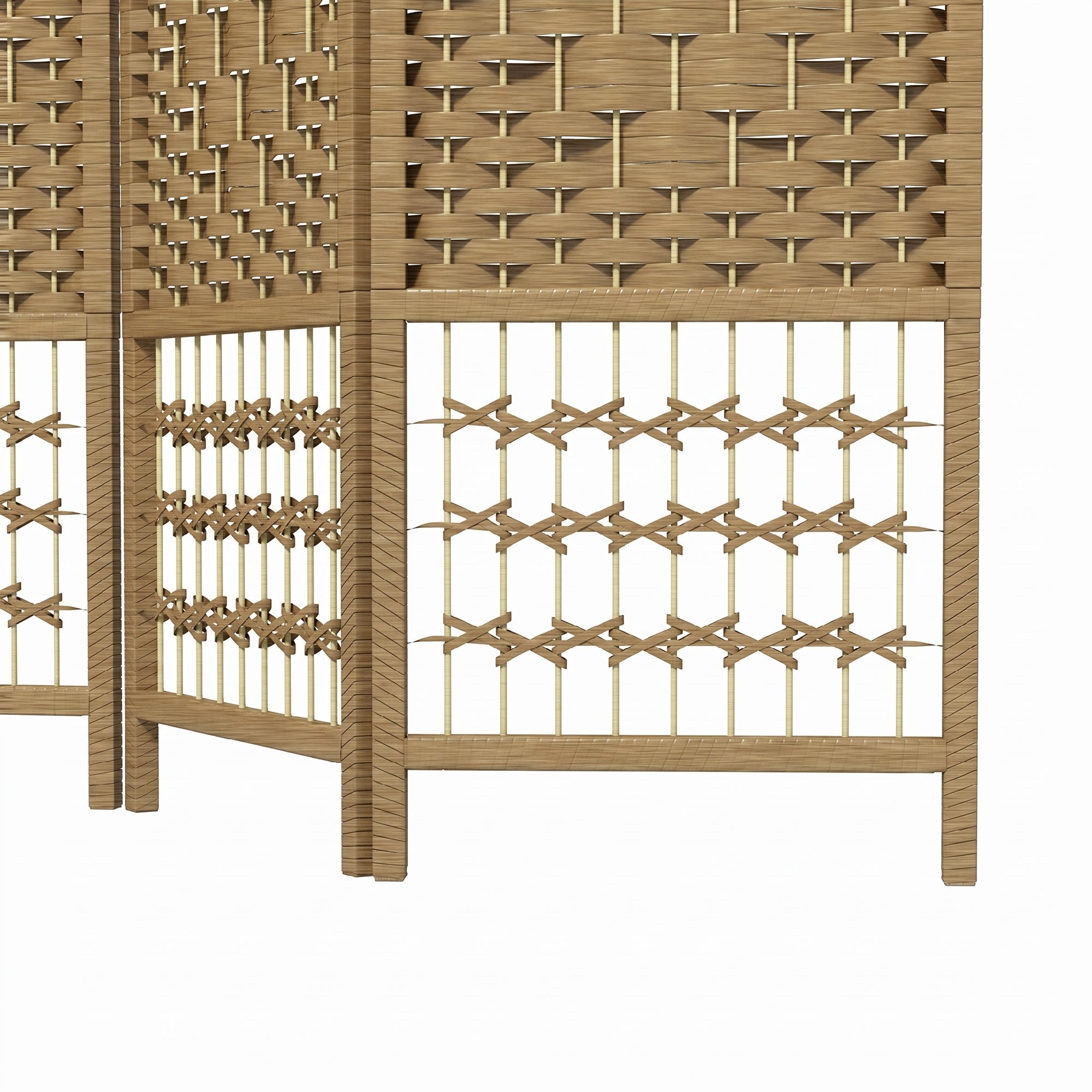 Paravent intérieur 4 panneaux pliables séparateur de pièce bois de peuplier bambou fibres de papier tressée beige paille