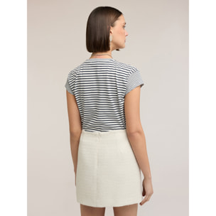 Motivi - T-shirt a righe in jersey di cotone - Blu