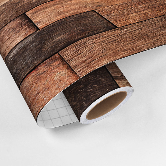 Rouleau revêtement adhésif vinyle au mètre - Sticker mural panneau de bois - BRUN VINTAGE