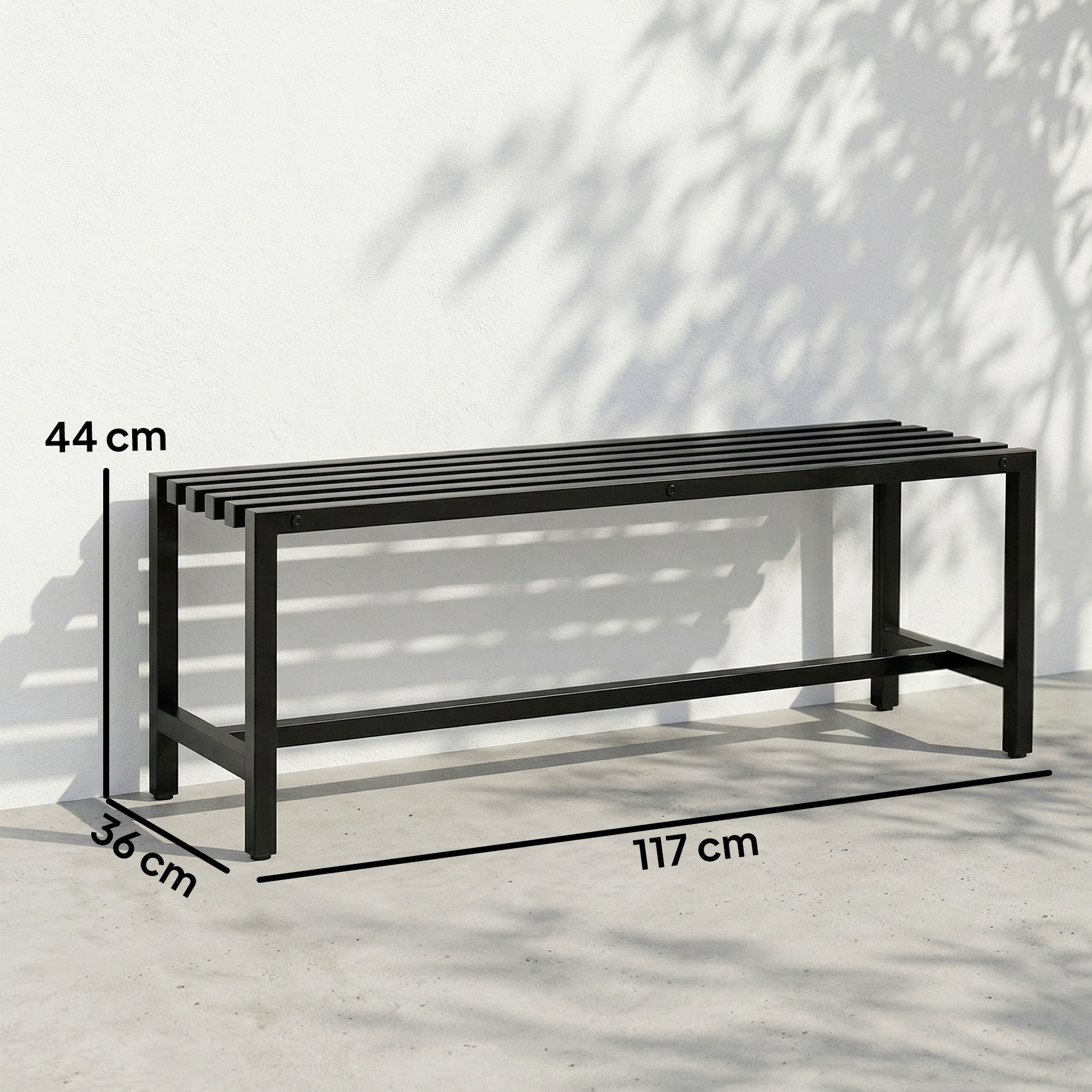 Banc de jardin 2 places assise à lattes acier galvanisé noir
