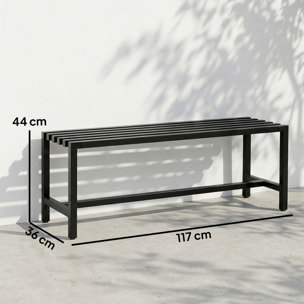 Banc de jardin 2 places assise à lattes acier galvanisé noir