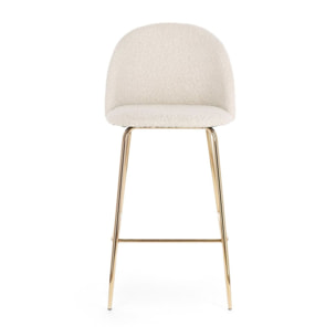 Set di sgabelli CARRY in tessuto avorio bouclé e gambe acciaio oro