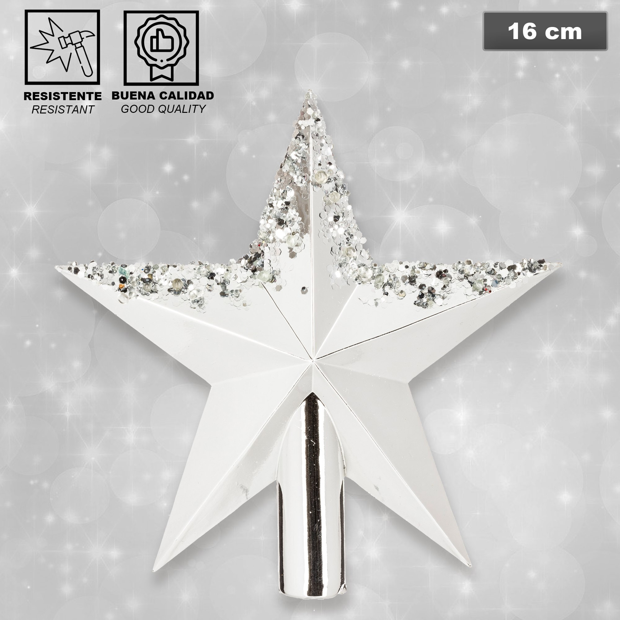 Pack decoración navidad: abeto verde 100 cm con base + lote de 12 bolas navideñas de 40 mm. diseño surtido + 2 guirnaldas espumillón plata 2 m + estr