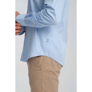 camicia uomo 1 bottone button down slim Satin Unito Celeste