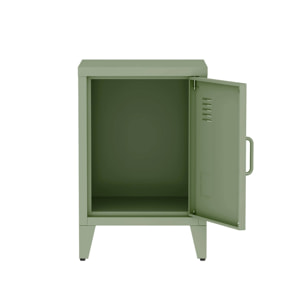 Table de chevet en acier vert. 1 porte. casier