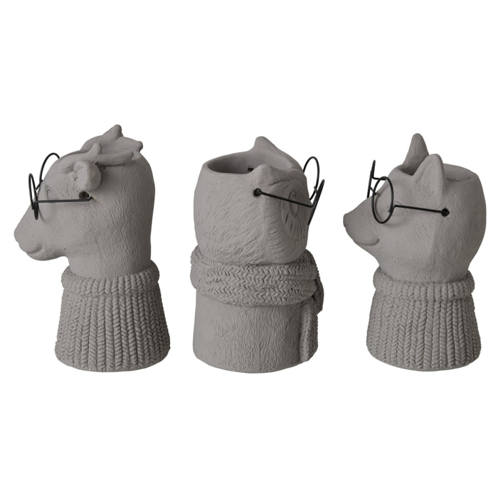 J-Line 3 cache-pots - ciment - gris foncé/noir