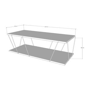 Tavolino da salotto Dmarches, Tavolo basso da caffè, Portariviste per divano, Ripiano da soggiorno, 120x50h30 cm, Quercia e Nero