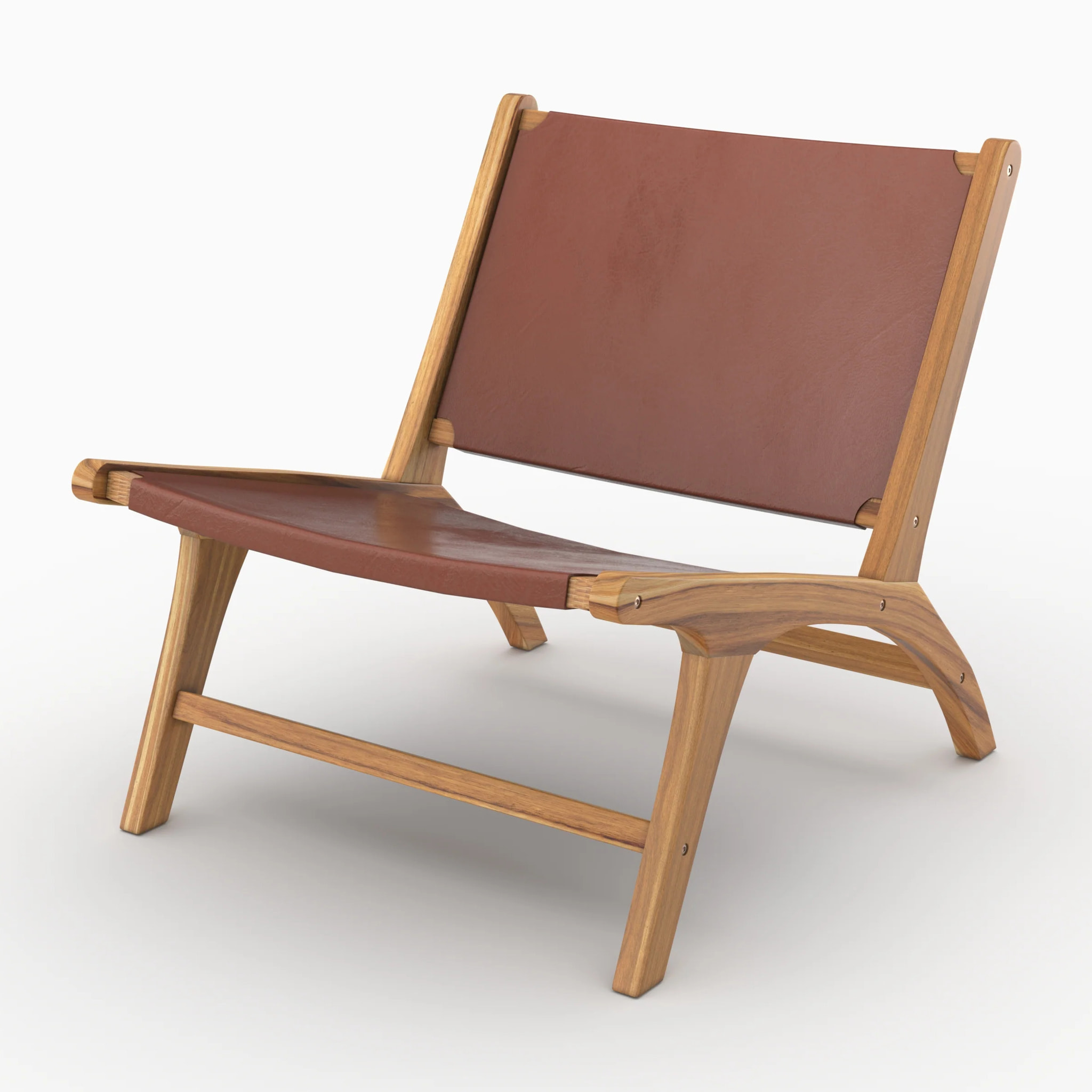 Fauteuil  en teck et cuir lisse marron - Kuna