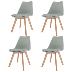 Set Di 4 Sedie Per Sala Da Pranzo Ufficio Con Gambe Faggio Legno Massello Massiccio Stile Nordico Scandinavo Seduta Imbottita Soggiorno Sala Grigio