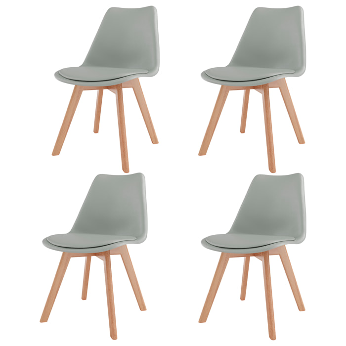 Set Di 4 Sedie Per Sala Da Pranzo Ufficio Con Gambe Faggio Legno Massello Massiccio Stile Nordico Scandinavo Seduta Imbottita Soggiorno Sala Grigio