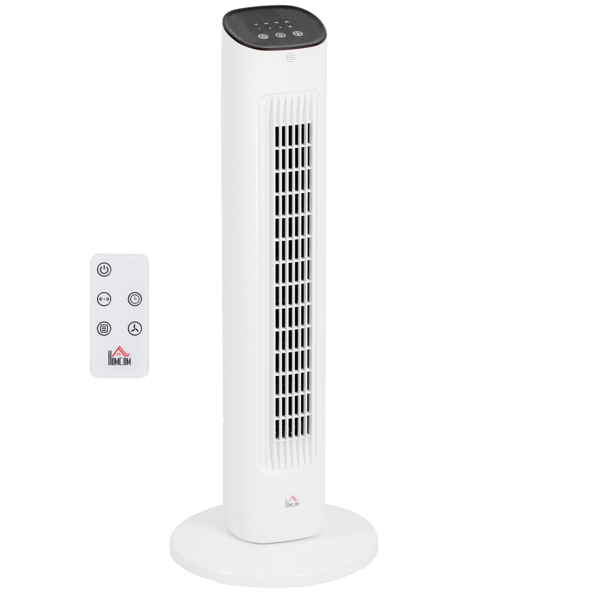 Ventilador de Torre 50W con Control Remoto Ventilador Silencioso con 3 Velocidades Temporizador 15h Oscilación 85° Pantalla LED 30x30x78 cm Blanco