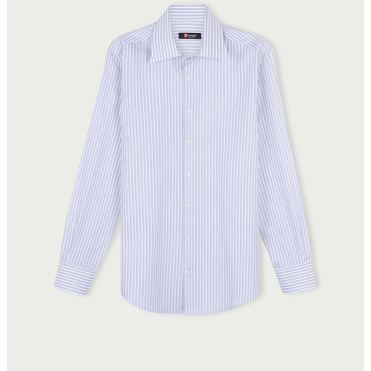Camicia Uomo 1 Bottone Italiano Slim Cotone Riga Media Grigio/Bianco