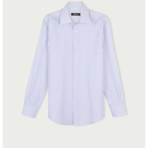 Camicia Uomo 1 Bottone Italiano Slim Cotone Riga Media Grigio/Bianco